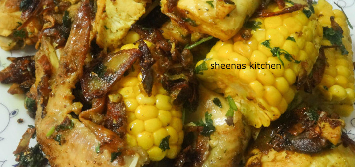 Dry fry chicken masala with Corn